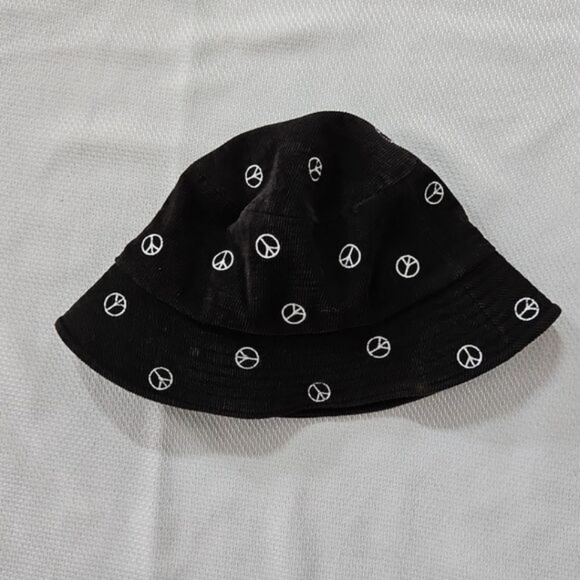 Black Bucket Hat with Peace Symbols - Picture 1 of 1
